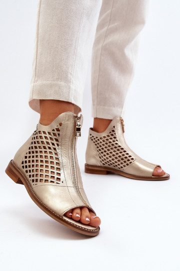 Zazoo 977/L leren open sandaaltjes met hak gouden kleur