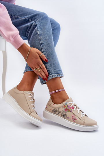 Zazoo 024/TAMARA dames leren sportschoenen zandkleur 2