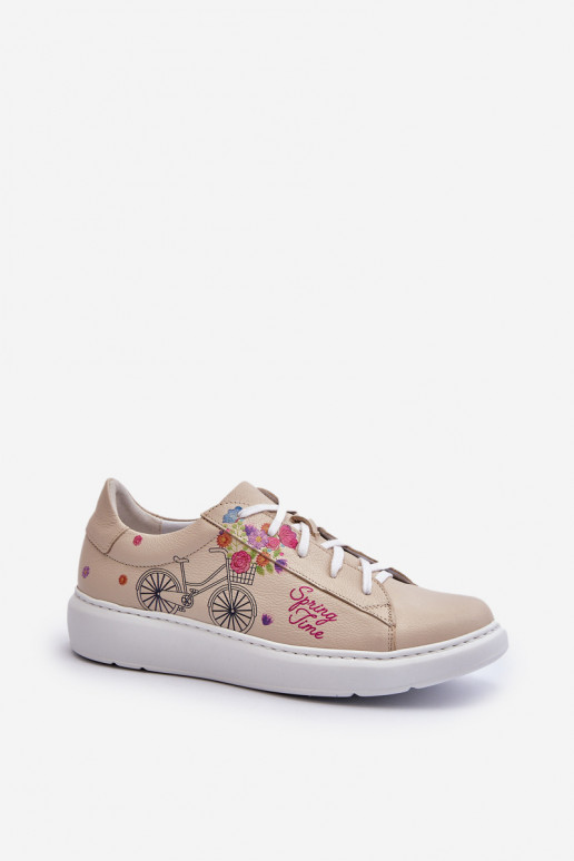 Zazoo 024/TAMARA Dames Sneakers model schoenen Leer beige