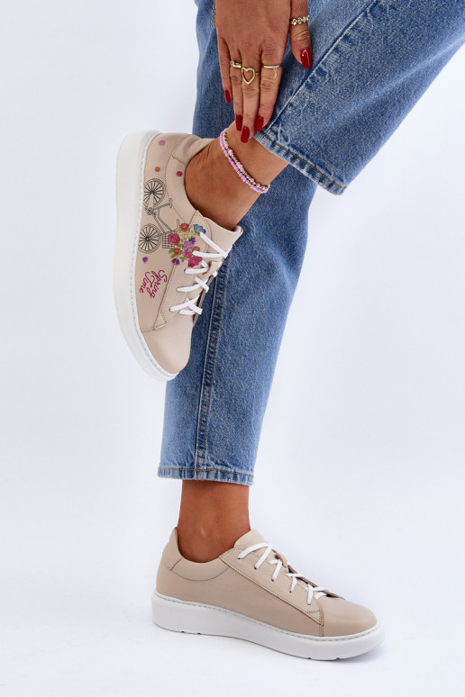 Zazoo 024/TAMARA Dames Sneakers model schoenen Leer beige