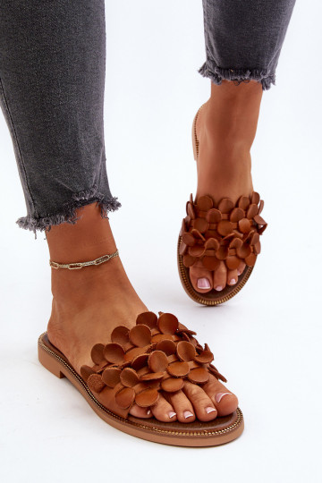 Zazoo 40381 Dames Leren pantoffels met brede hakken bruine kleur