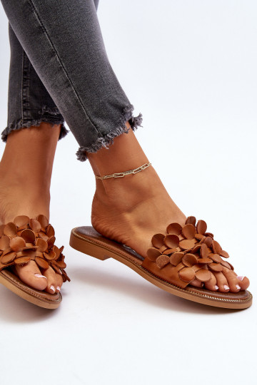 Zazoo 40381 Dames Leren pantoffels met brede hakken bruine kleur 2