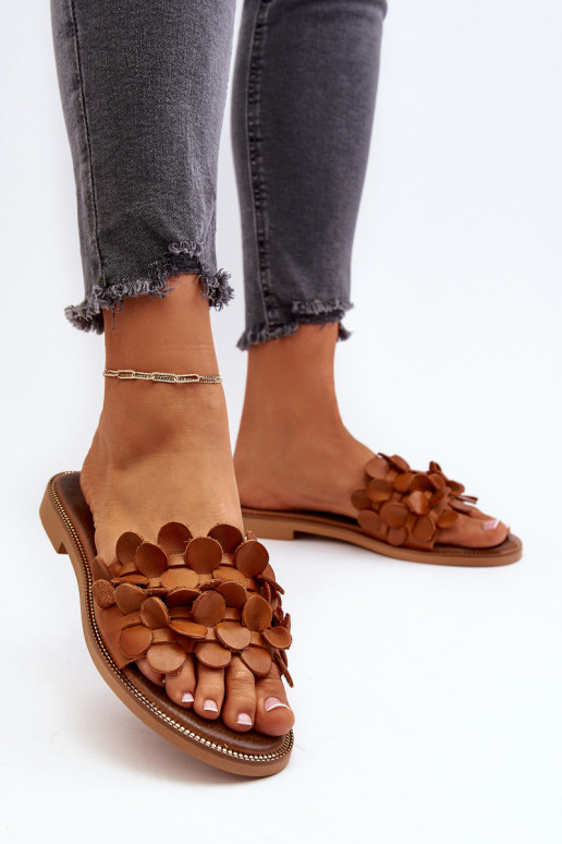 Zazoo 40381 Dames Leren pantoffels met brede hakken bruine kleur Zazoo 40381 Dames Leren pantoffels met brede hakken bruine kleur