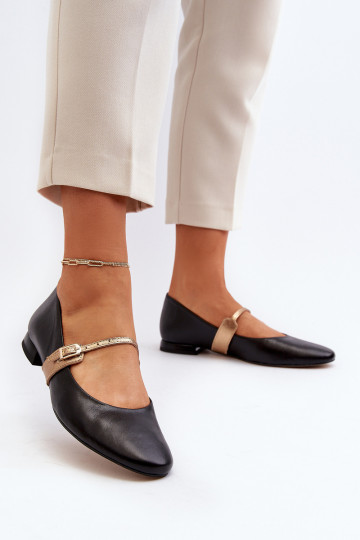 Dames ballerina's met brede hakken Laura Messi 2774 zwarte kleur