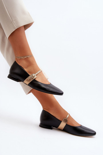 Dames ballerina's met brede hakken Laura Messi 2774 zwarte kleur 2