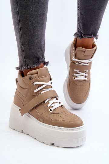 Zazoo 3450 dames leren sportschoenen zandkleur
