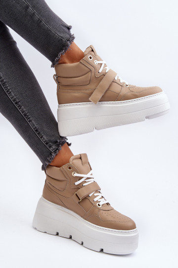 Zazoo 3450 dames leren sportschoenen zandkleur 2
