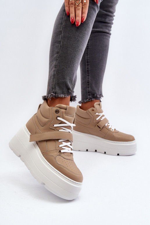 Zazoo 3450 Leer Sneakers model schoenen Dames beige Zazoo 3450 Leer Sneakers model schoenen Dames beige