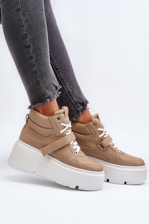 Zazoo 3450 Leer Sneakers model schoenen Dames beige Zazoo 3450 Leer Sneakers model schoenen Dames beige
