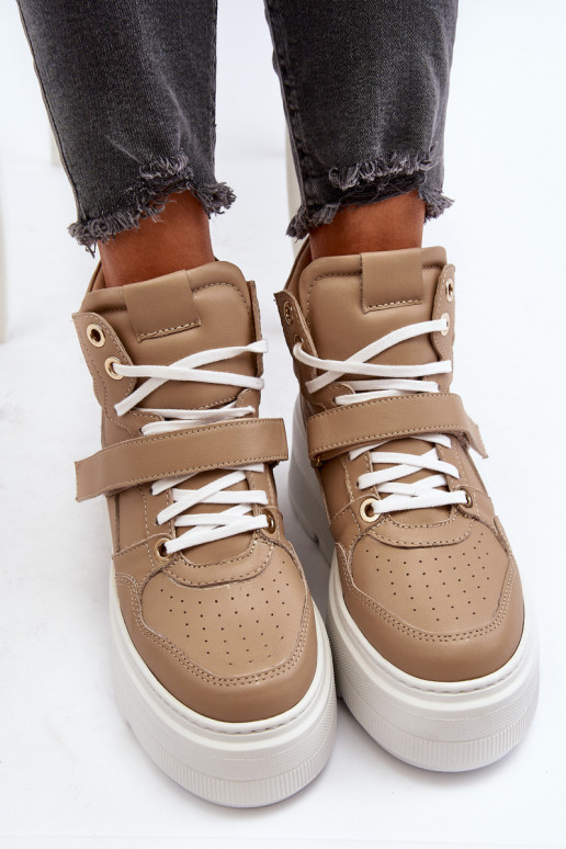 Zazoo 3450 Leer Sneakers model schoenen Dames beige Zazoo 3450 Leer Sneakers model schoenen Dames beige