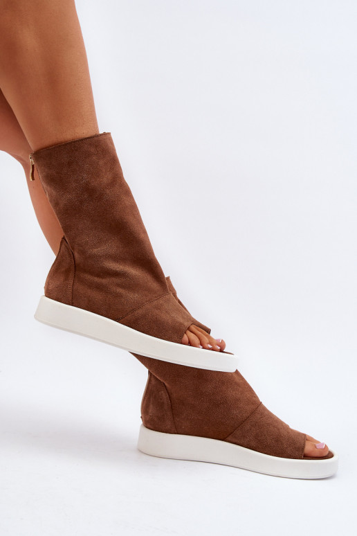 Zazoo 3441 Suède damessandalenCholeInka bruine kleur Zazoo 3441 Suède damessandalenCholeInka bruine kleur