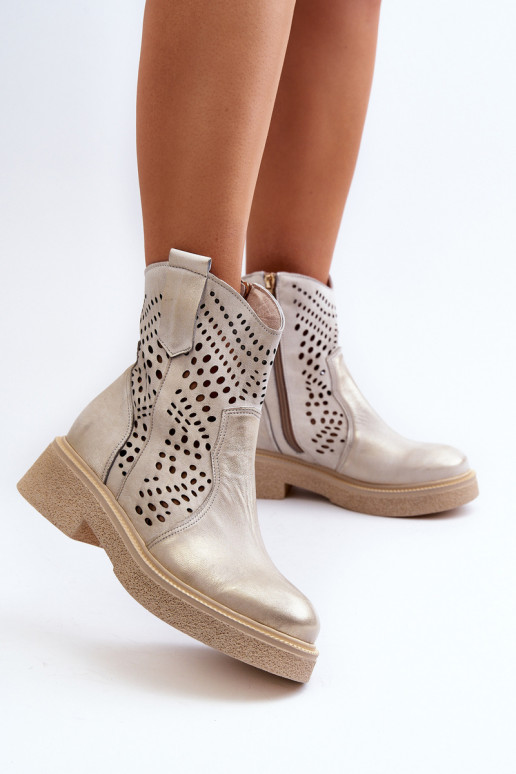 Zazoo 3470 Leer Dameslaarzen met brede hakken met elementen van opengeInerkt gouden kleur Geveegd Zazoo 3470 Leer Dameslaarzen met brede hakken met elementen van opengeInerkt gouden kleur Geveegd