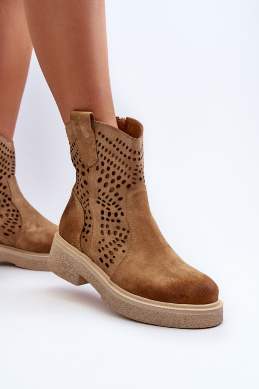 Zazoo 3470 Suede schoenen Dames met brede hakken met elementen van opengeInerkt beige Zazoo 3470 Suede schoenen Dames met brede hakken met elementen van opengeInerkt beige