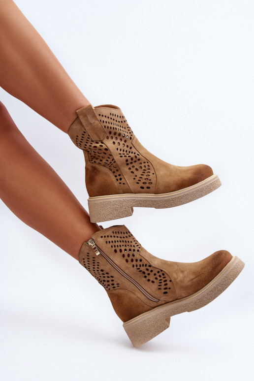 Zazoo 3470 Suede schoenen Dames met brede hakken met elementen van opengeInerkt beige Zazoo 3470 Suede schoenen Dames met brede hakken met elementen van opengeInerkt beige