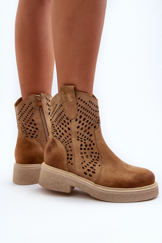 Zazoo 3470 Suede schoenen Dames met brede hakken met elementen van opengeInerkt beige Zazoo 3470 Suede schoenen Dames met brede hakken met elementen van opengeInerkt beige