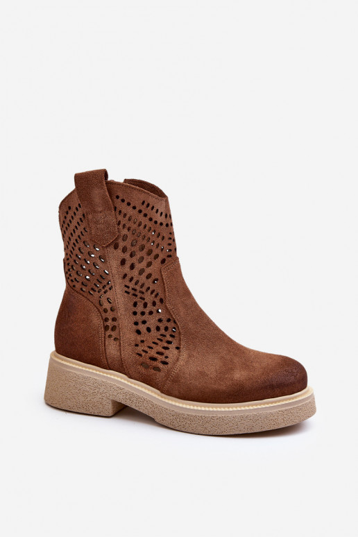 Zazoo 3470 Suede schoenen Dames met brede hakken met elementen van opengeInerkt bruine kleur Zazoo 3470 Suede schoenen Dames met brede hakken met elementen van opengeInerkt bruine kleur