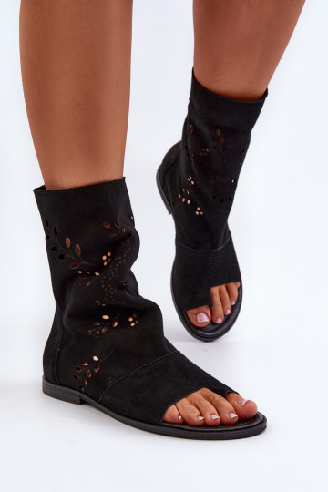 Zazoo 3437 Dames suède sandalen met enkelband zwart