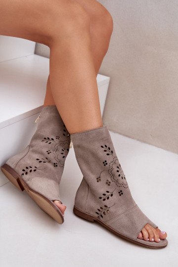 Zazoo 3437 Dames Sandalen van suède met laarzen Opar het kasteel beige