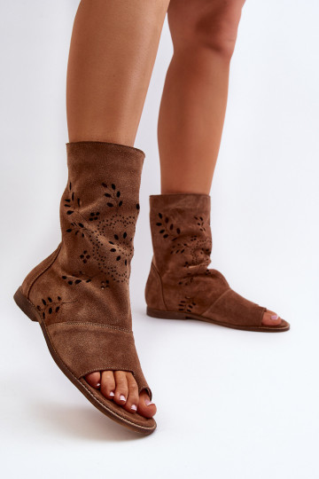 Zazoo 3437 Dames Sandalen van suède met laarzen Opar het kasteel bruine kleur