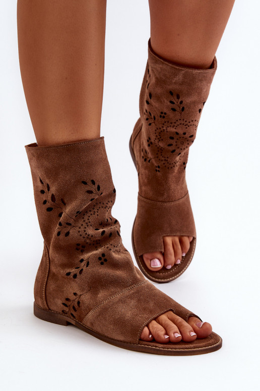 Zazoo 3437 Dames Sandalen van suède met laarzen Opar het kasteel bruine kleur Zazoo 3437 Dames Sandalen van suède met laarzen Opar het kasteel bruine kleur