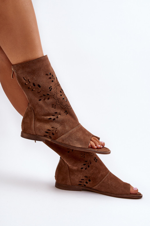 Zazoo 3437 Dames Sandalen van suède met laarzen Opar het kasteel bruine kleur Zazoo 3437 Dames Sandalen van suède met laarzen Opar het kasteel bruine kleur