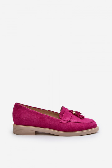Zazoo 3420 Dames suède mocassins met brede hakken fuchsia 2