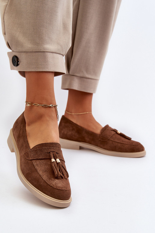 Zazoo 3420 Suède mocassins Dames met brede hakken bruine kleur