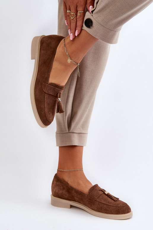 Zazoo 3420 Suède mocassins Dames met brede hakken bruine kleur