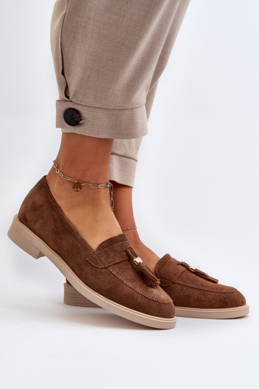 Zazoo 3420 Suède mocassins Dames met brede hakken bruine kleur