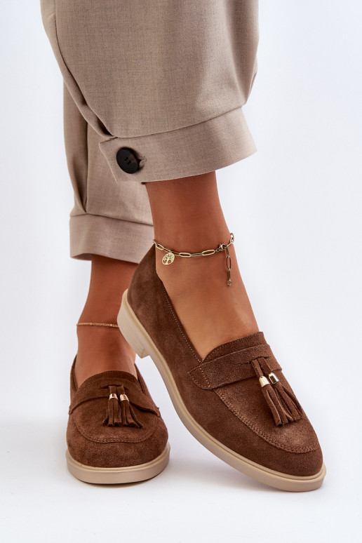 Zazoo 3420 Suède mocassins Dames met brede hakken bruine kleur