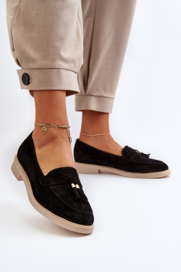 Zazoo 3420 Dames suède mocassins met brede hakken zwart