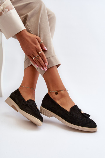 Zazoo 3420 Dames suède mocassins met brede hakken zwart 2