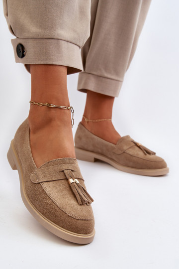 Zazoo 3420 Suède mocassins Dames met brede hakken beige