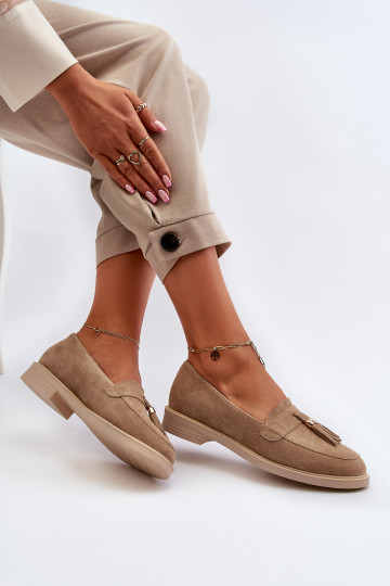 Zazoo 3420 Suède mocassins Dames met brede hakken beige 2