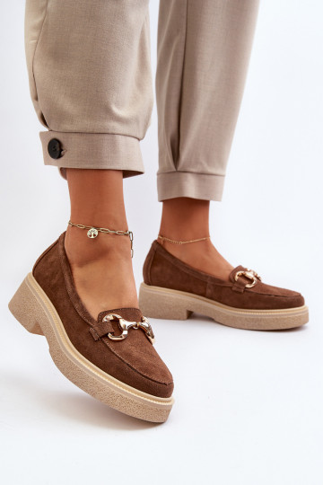Zazoo 3429 Dames suède mocassins met ornamenten bruin
