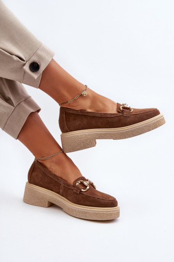 Zazoo 3429 Dames suède mocassins met ornamenten bruin 2