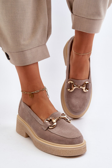 Zazoo 3429 Suède mocassins Dames met ornamenten kleur cappuccino