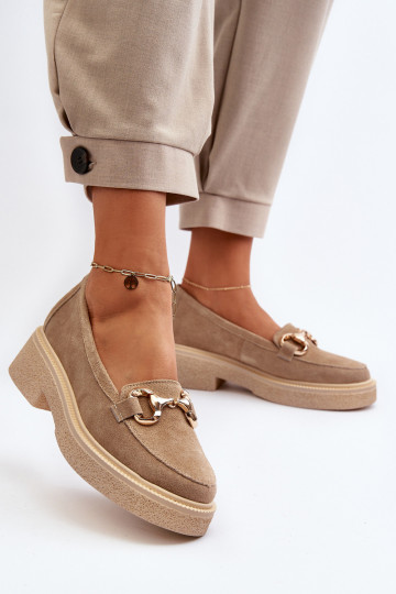 Zazoo 3429 Suède mocassins Dames met ornamenten beige