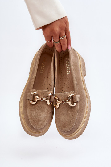 Zazoo 3429 Dames suède mocassins met ornamenten zand 2