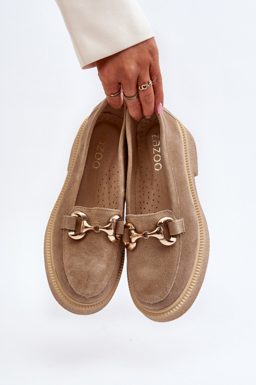 Zazoo 3429 Suède mocassins Dames met ornamenten beige Zazoo 3429 Suède mocassins Dames met ornamenten beige