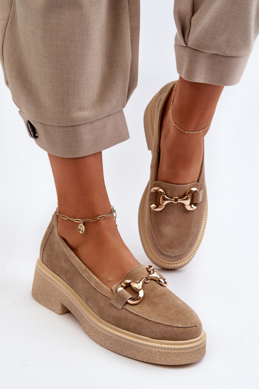 Zazoo 3429 Suède mocassins Dames met ornamenten beige Zazoo 3429 Suède mocassins Dames met ornamenten beige