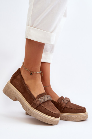 Zazoo 3429/IN Elegante suède mocassins met ornamenten bruin