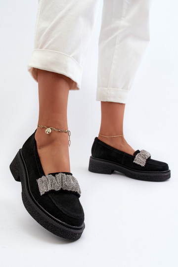 Zazoo 3419 Dames suède mocassins met decoratieve band zwart