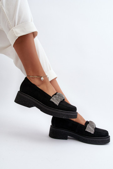 Zazoo 3419 Dames suède mocassins met decoratieve band zwart 2