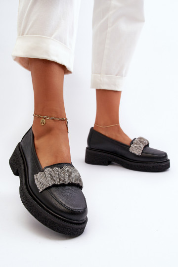 Zazoo 3419 Dames leren mocassins met decoratieve band zwart