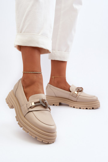 Leren dames mocassins met ornamenten Laura Messi 2780 zandkleur