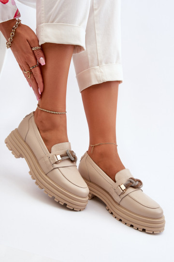 Leren dames mocassins met ornamenten Laura Messi 2780 zandkleur 2