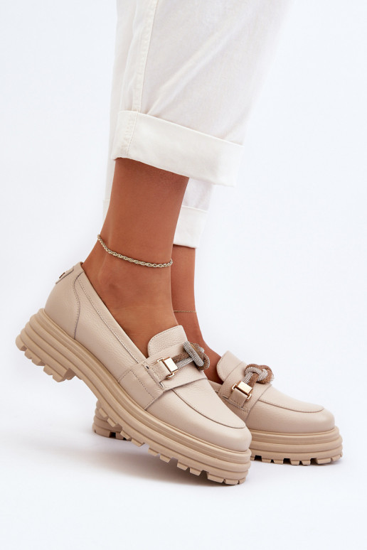 Leer dames mocassins met ornamenten Laura Messi 2780 beige Leer dames mocassins met ornamenten Laura Messi 2780 beige