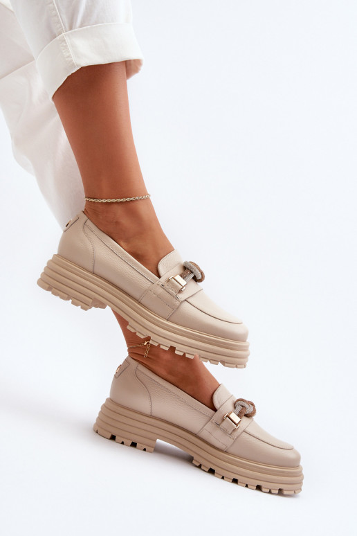 Leer dames mocassins met ornamenten Laura Messi 2780 beige Leer dames mocassins met ornamenten Laura Messi 2780 beige