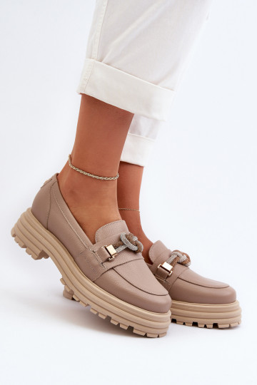 Leren dames mocassins met ornamenten Laura Messi 2780 zandkleur